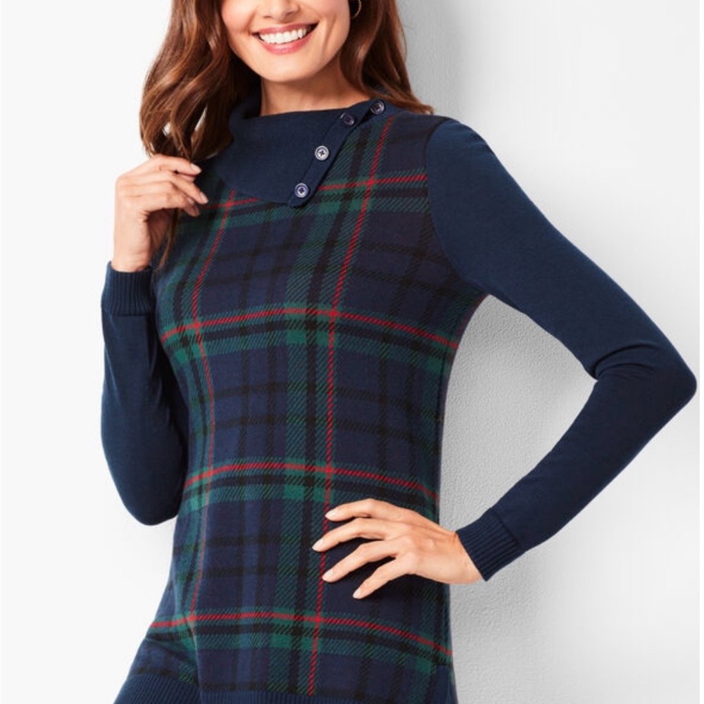 Vintage Talbots plaid split cowl neck sweater